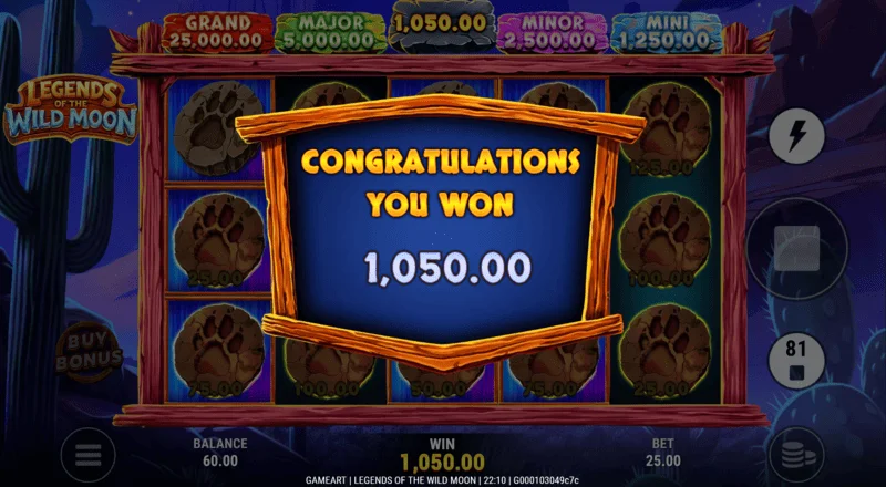 Legends of the Wild Moon - skupni dobitek v Free Spins